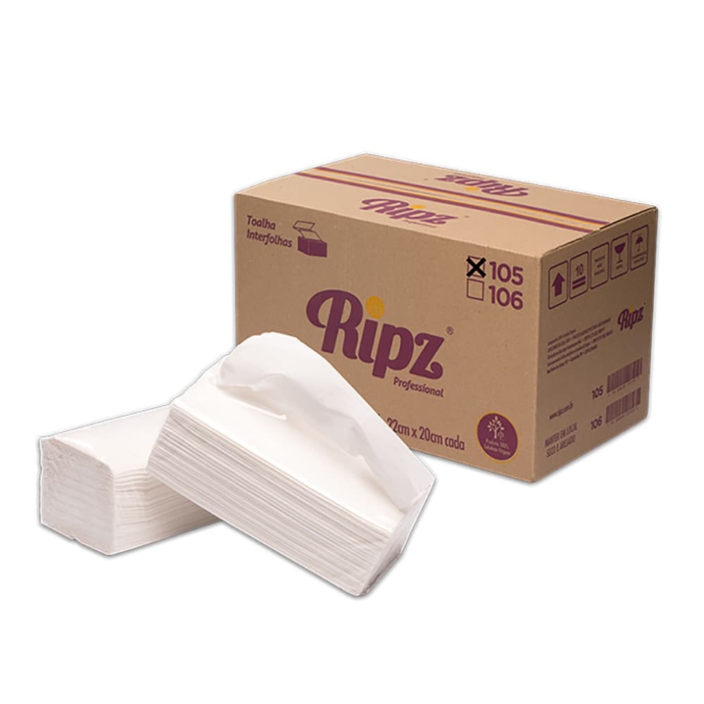 Papel Toalha Interfolha Folha Dupla - 2000 Folhas - 32g - 22x20cm - Ripz - 100% Celulose