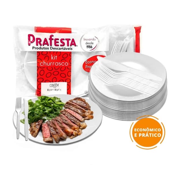 Kit 30 Prato Garfo E Faca Descartável Pra Churrasco Refeição Acrílico reforçado Branco - Pra festa