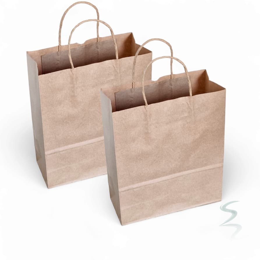 Kit 400 Sacolas de Papel Kraft 120g - 23x28x10 Extra Resistentes com Alça Torcida para Delivery e Presentes