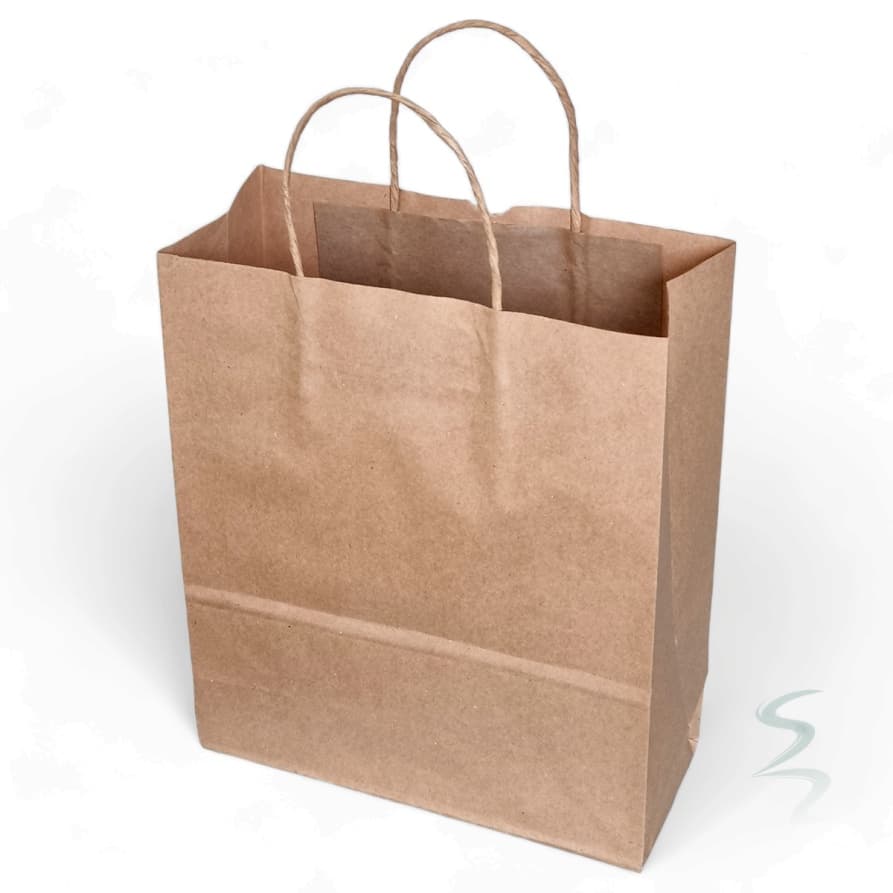 Kit 200 Sacolas de Papel Kraft 120g - 23x28x10 Extra Resistentes com Alça Torcida para Delivery e Presentes