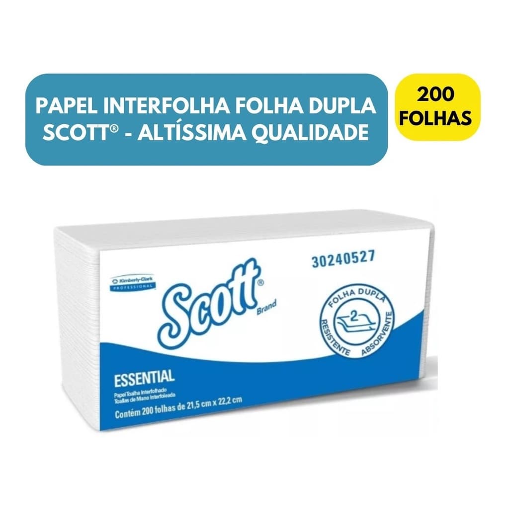200 Folhas Papel Toalha Interfolha Folha Dupla Scott Essential - 100% Celulose