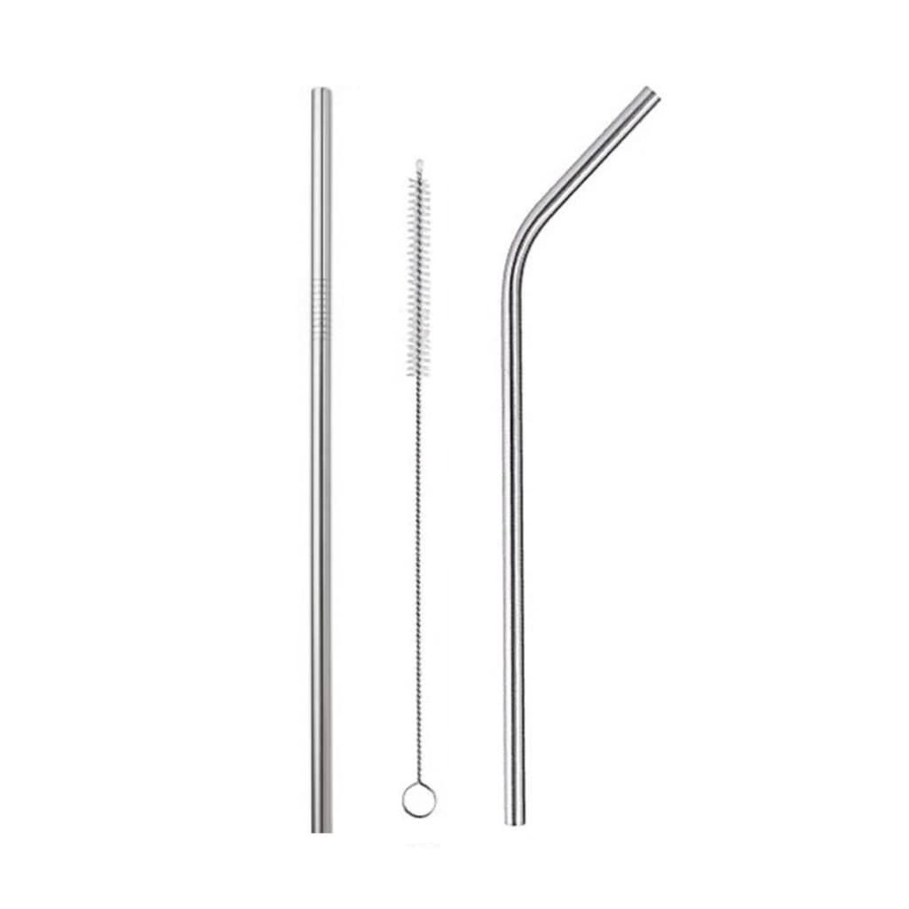Kit 2 Canudos Ecologicamente Corretos Reto e Curvado em Aço Inox Reutilizável com Escova Higiênica