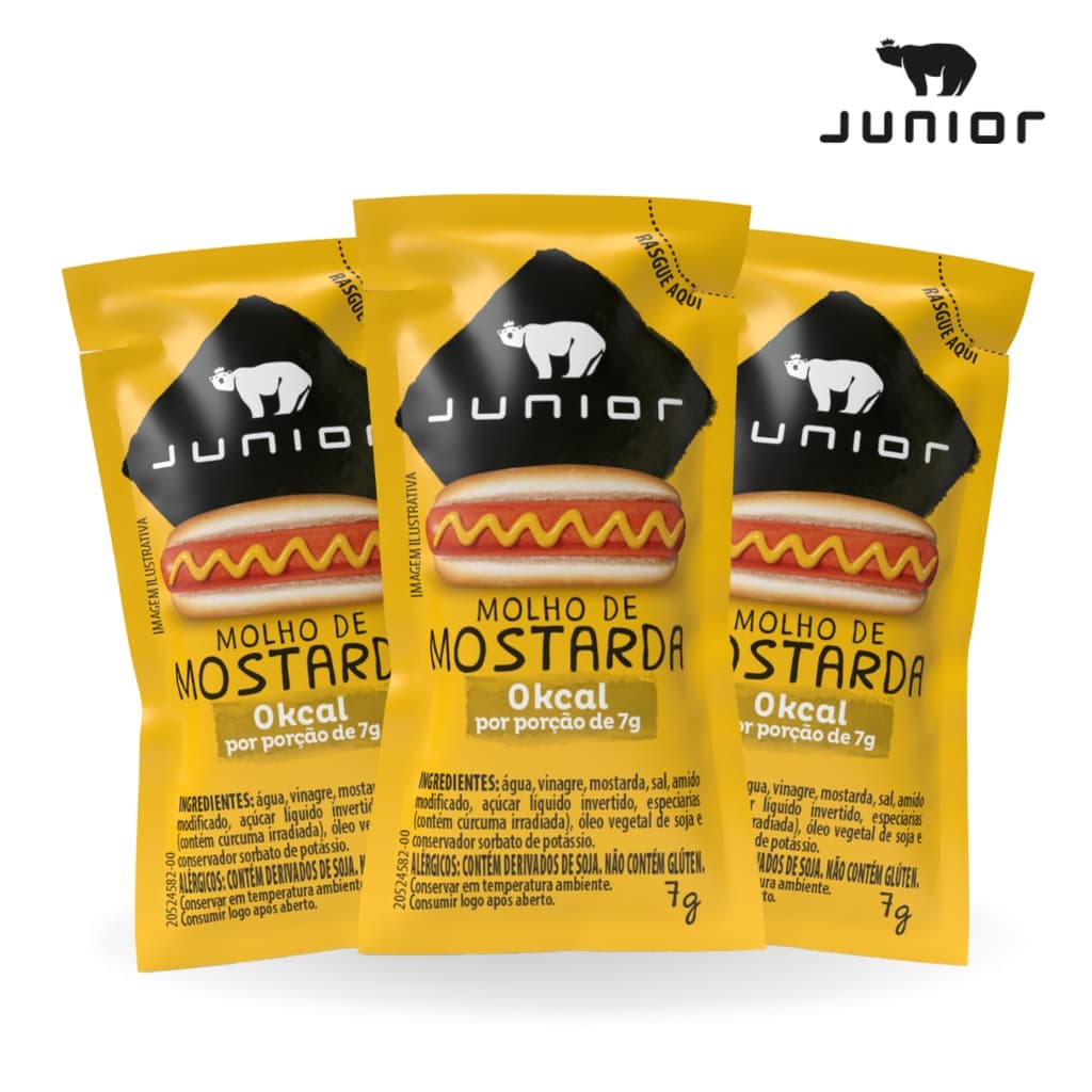 Mostarda Sachê Tradicional Junior 7g Caixa Com 176 Unidades Molho Cremoso Lanches Fritas Snacks