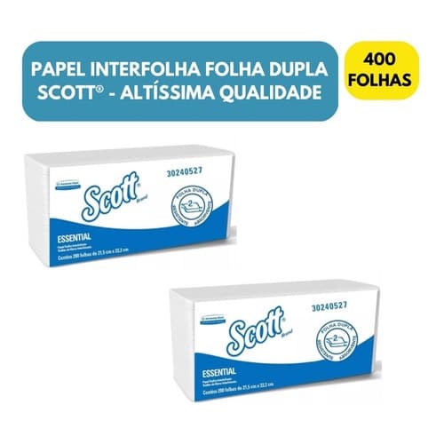 400 Folhas Papel Toalha Interfolha Scott Essential 21,5x22,2cm Folha Dupla 100% Celulose