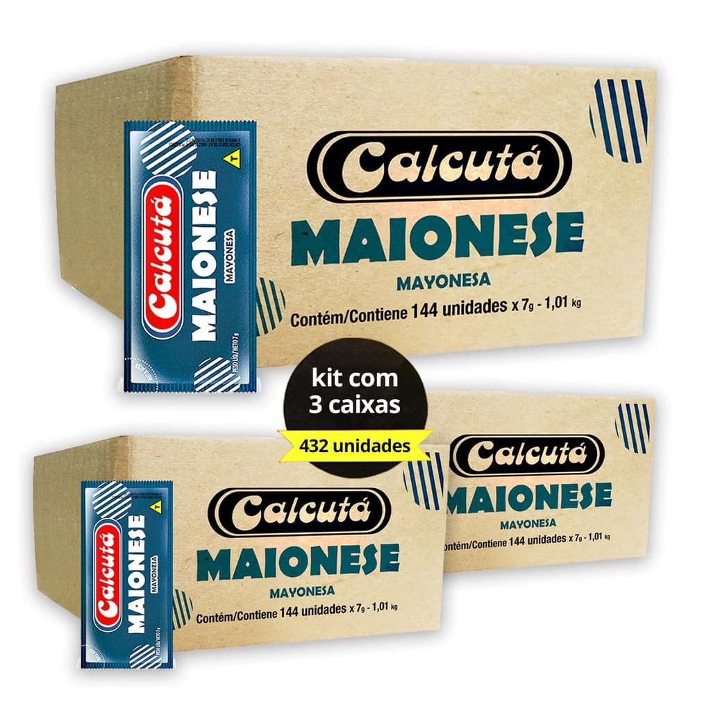 3 Caixa de Sachês Maionese Calcutá 7g 144un Lanches Petiscos Pastéis Batata Frita