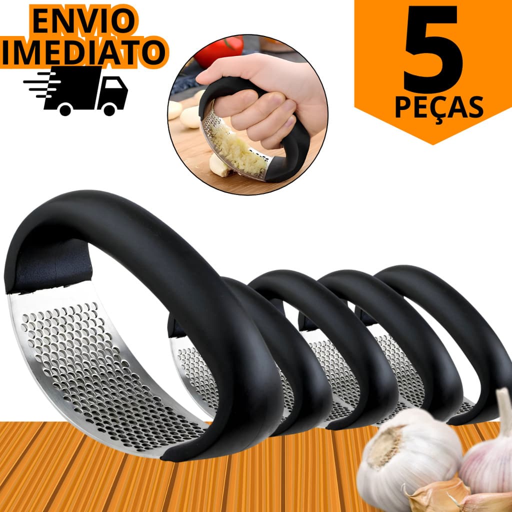 Kit 5 Amassador Espremedor De Alho Manual 100% Inox Resistente Profissional Utensílo Cozinha