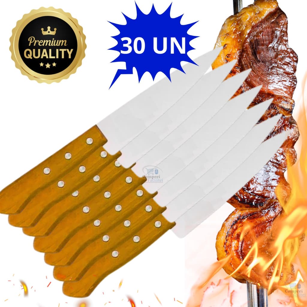 Kit 30 Faca De Cozinha Inox Profissional 6" Do Chef Cabo Madeira 27,8 CM