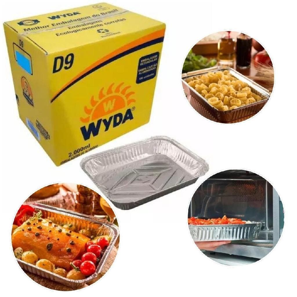 300 Unidades Bandeja Marmita Marmitex De Alumínio Retangular D9 Wyda 2000ml