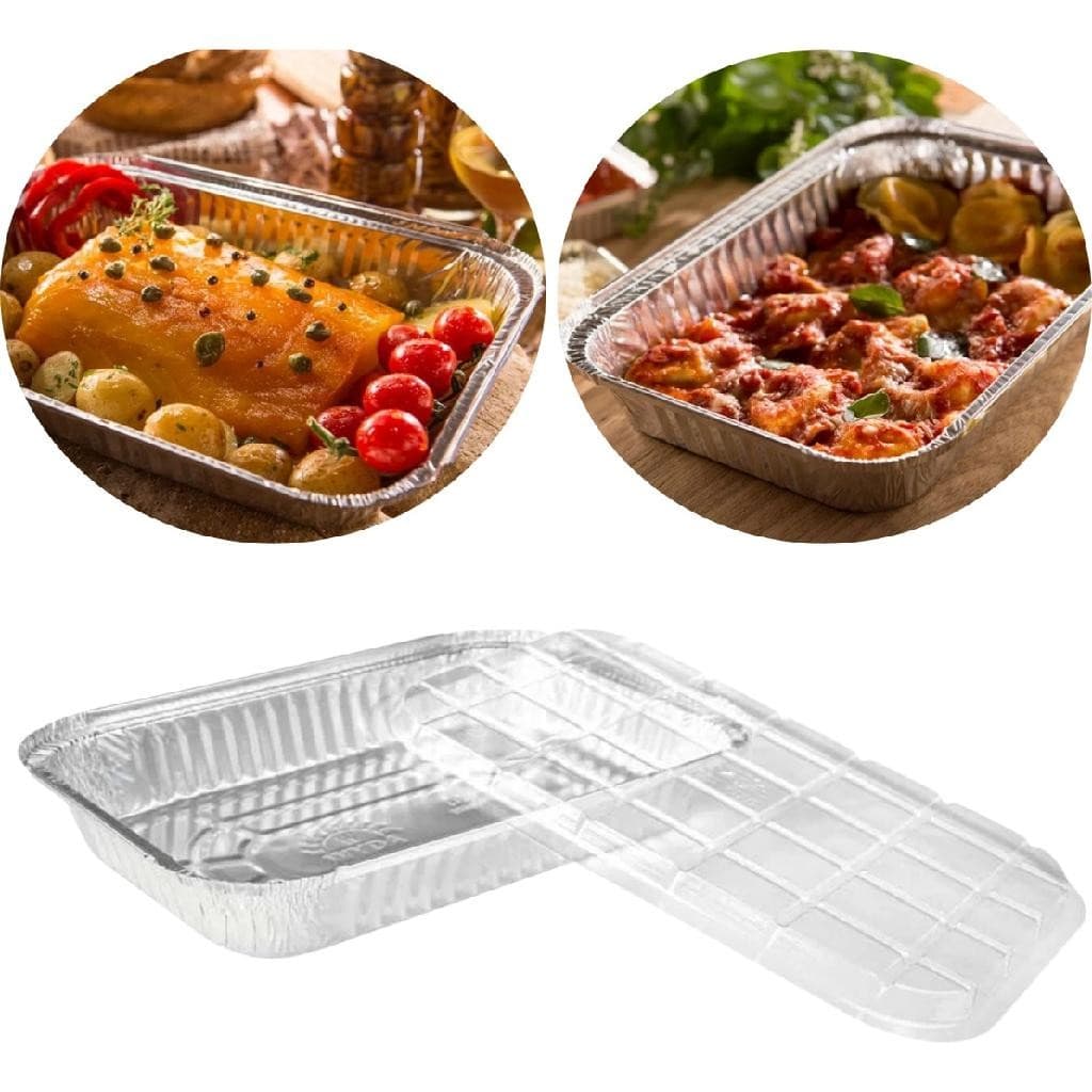 100Un Marmitex Bandeja Marmita de Alumínio Retangular 1500ml Com Tampa Pet