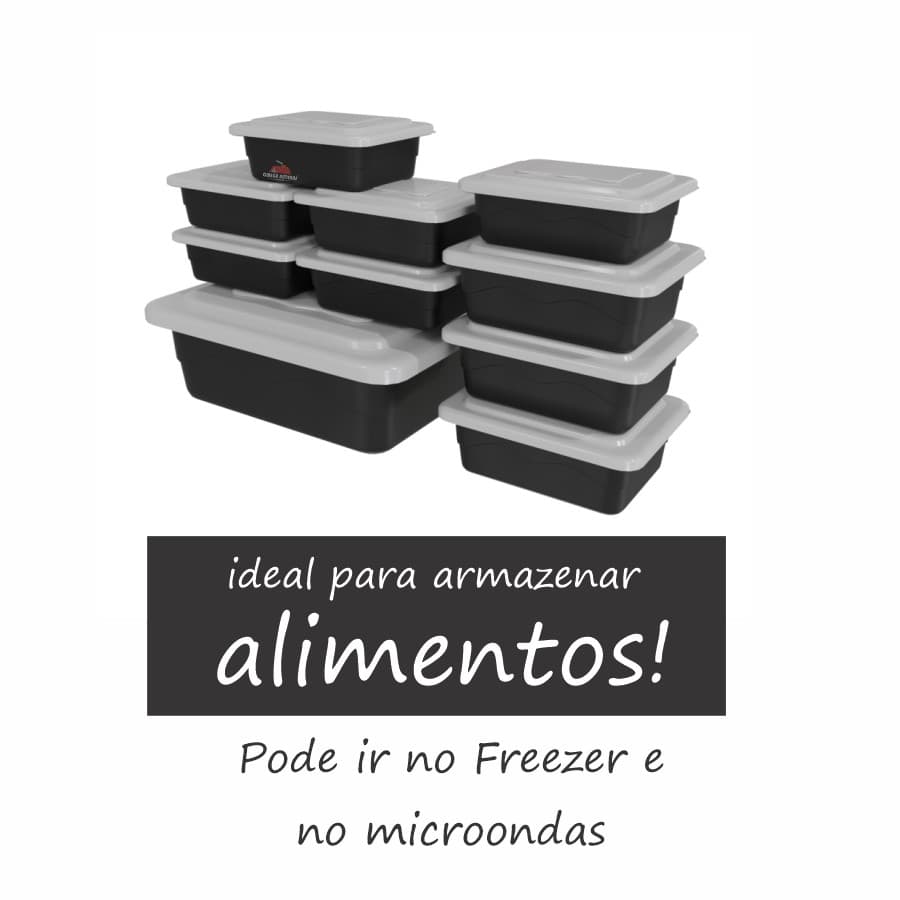 Kit 10 Peças Pote Plástico Hermético Vasilhas Potes Tapuer Armazenar Alimentos BPA FREE Preto