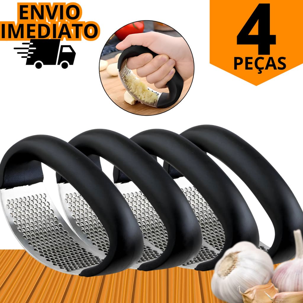 Kit 4 Amassador Espremedor De Alho Manual 100% Inox Resistente Profissional Utensílo Cozinha