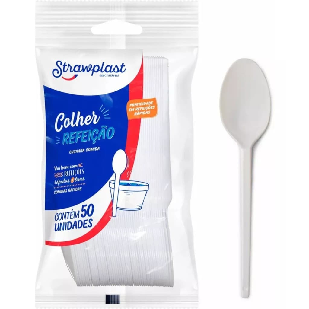 COLHER REFEIÇÃO BRANCA C/20X50 STRAWPLAST