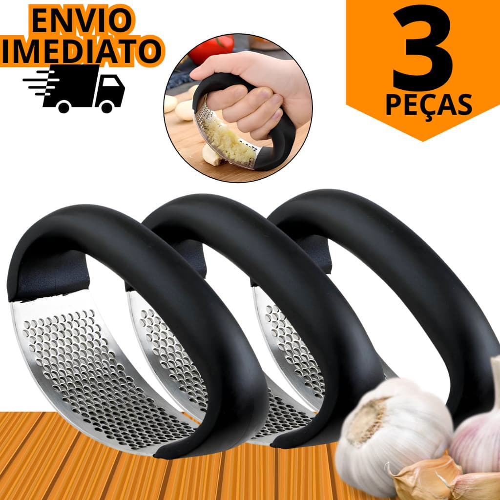 Kit 3 Amassador Espremedor De Alho Manual 100% Inox Resistente Profissional Utensílo Cozinha