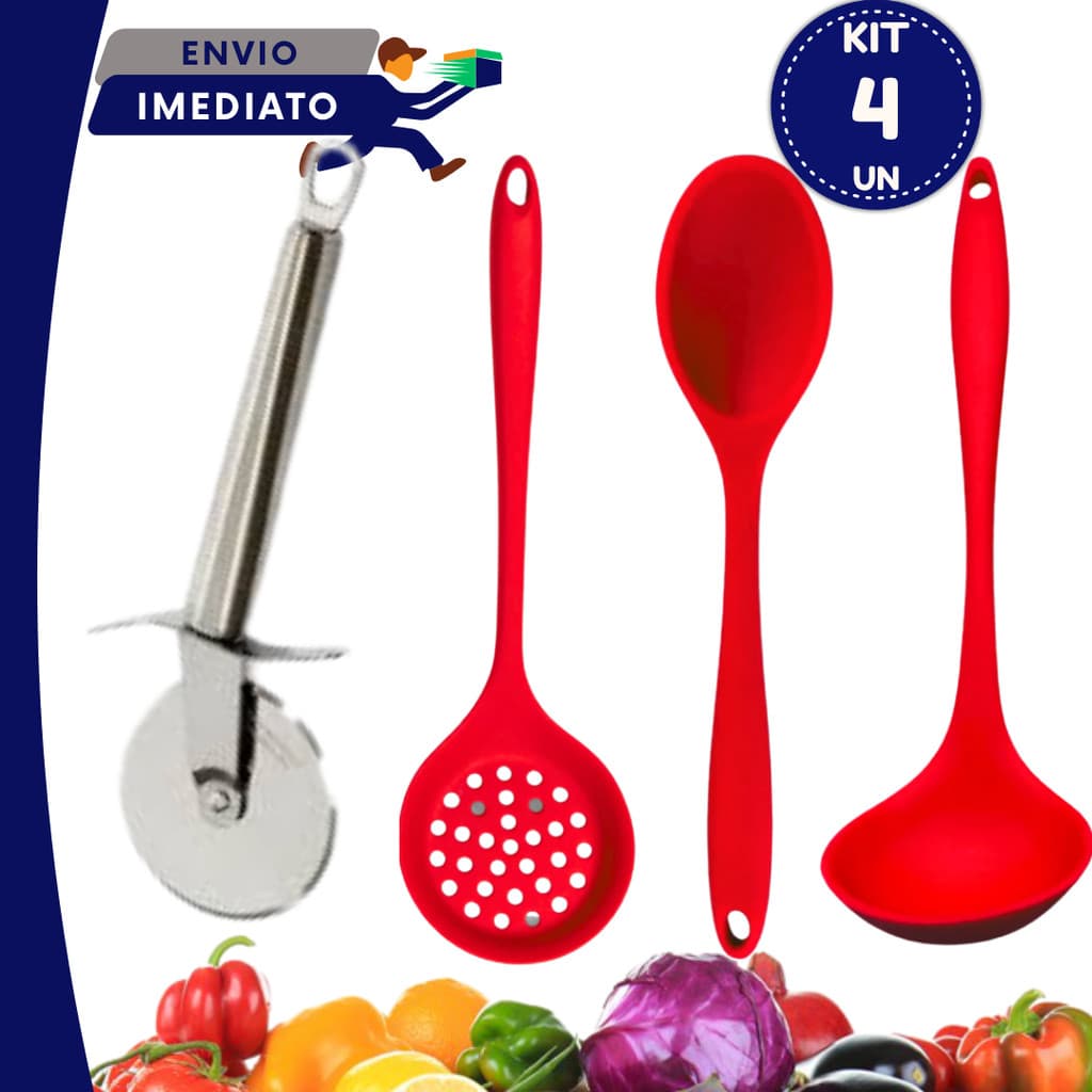 Utensílios Silicone com Cortador de Pizza Inox Completo 2 3 4 Unidades
