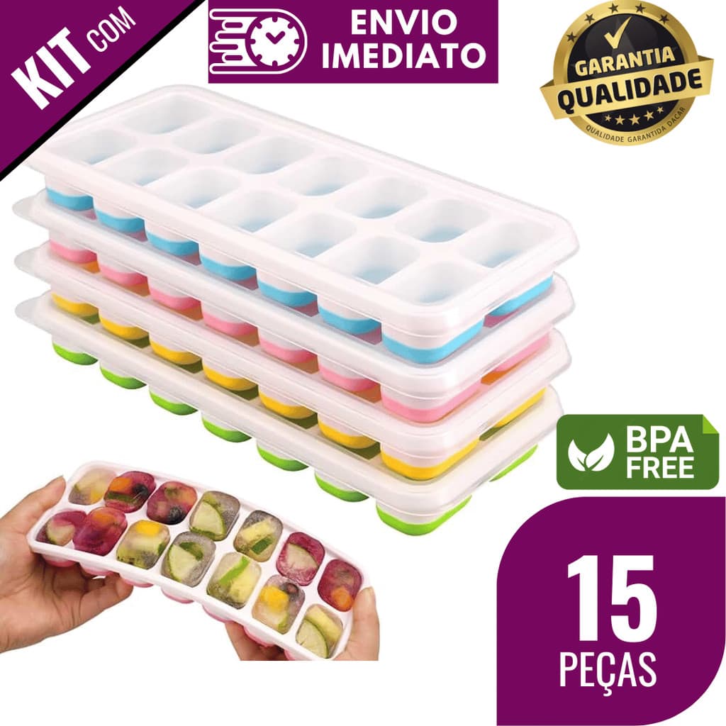 Forma de Gelo 5/10/15 Peças Fundo Silicone com Tampa Forma Flexível 14 Cubos Frutas Papinha de Bebê