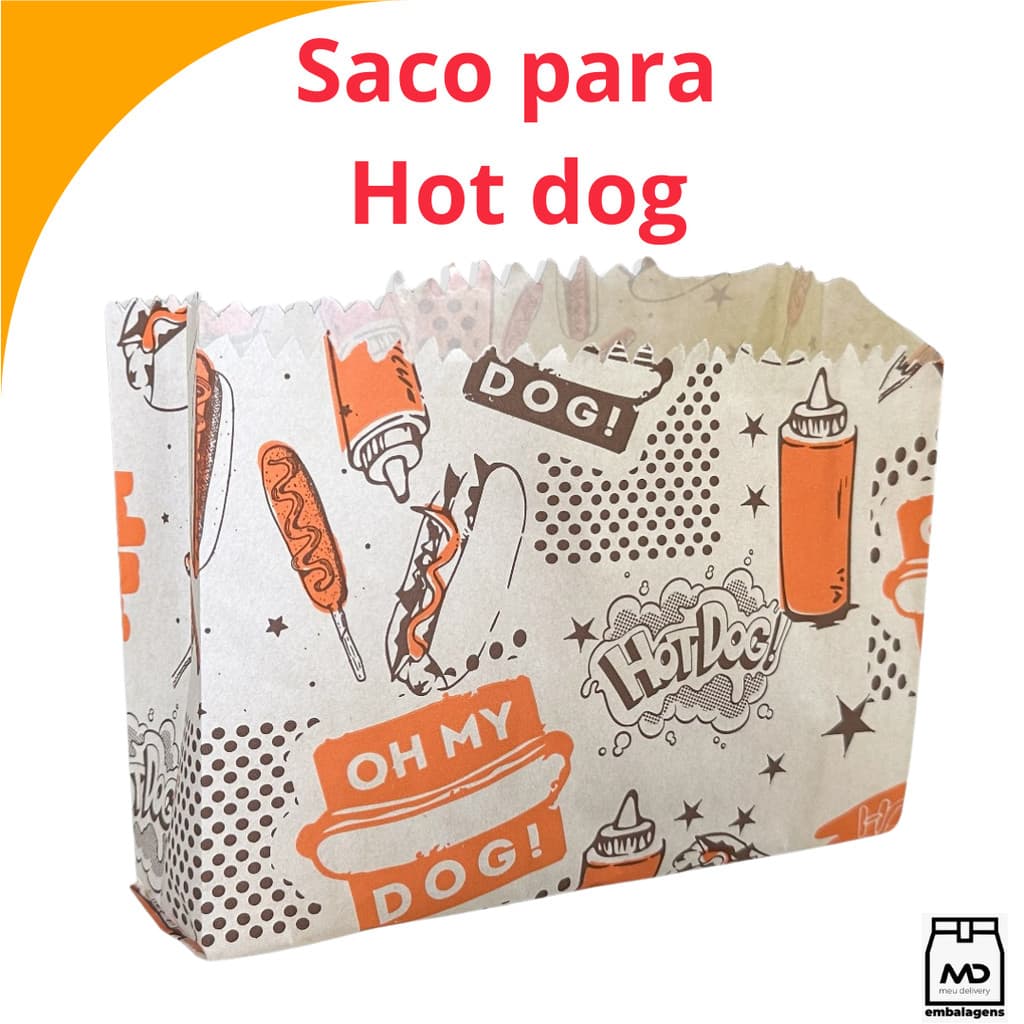 Saco de Papel - Hot Dog 100 unidades hotdog cachorro quente festa junina (24 x 13 cm)