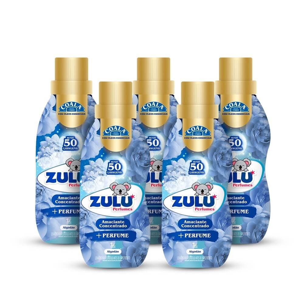 Kit 5 Amaciantes de Roupas Concentrado Zulu Perfumes/Coala - Algodão 1 L