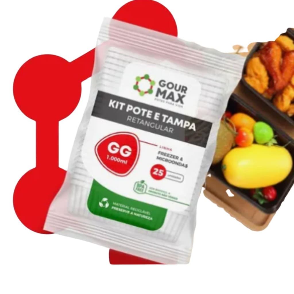 Pote Retangular 1000ml c/ Tampa C/72 Un IDM Marmita Delivery Alimentos
