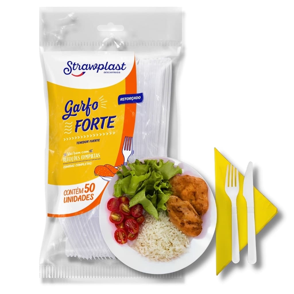 Garfo Extra Forte Branco Strawplast/Mexa Bem Reforçado C/500 Un. Festa