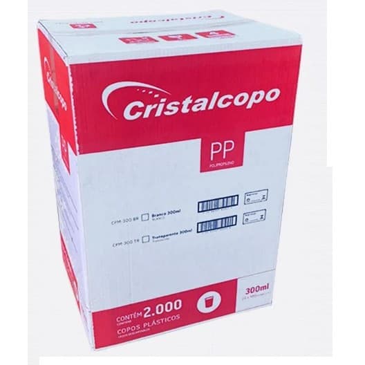 COPO DESCARTÁVEL TRANSPARENTE  PP  300ML C/2000 UNIDADES CRISTALCOPO