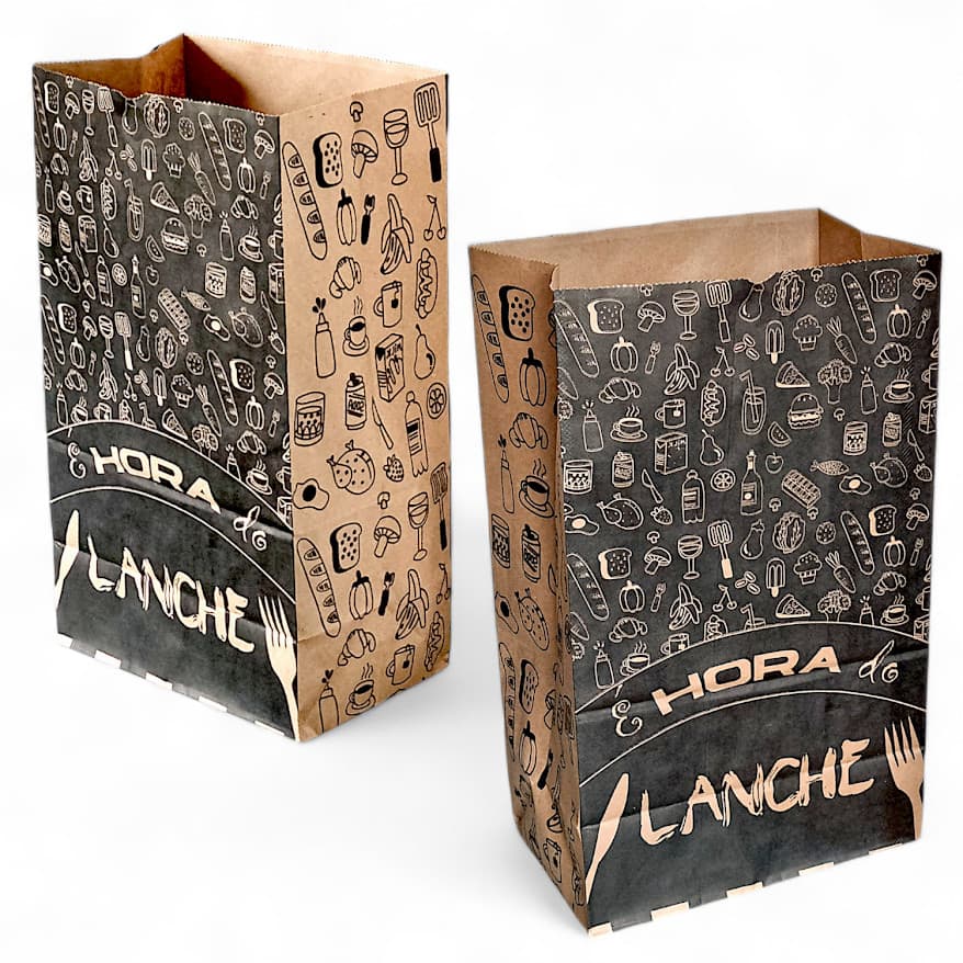 Kit com 500 Sacos de Papel Kraft 23x39x14 cm para Delivery - 'Hora do Lanche'