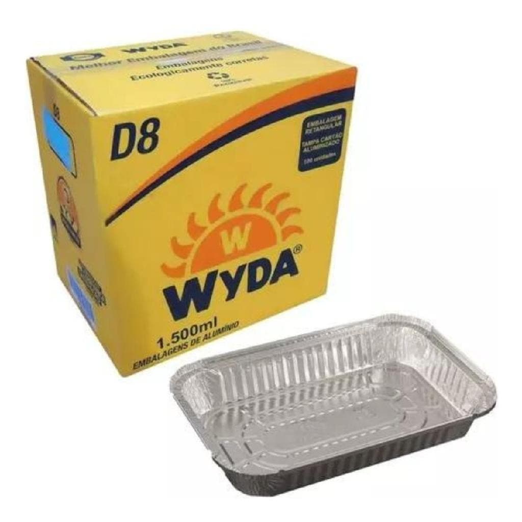 100un Bandeja Marmita Alumínio Retangular 1500ml Tampa Cartão - Marmitex - Armazenamento de Alimentos - Restaurante