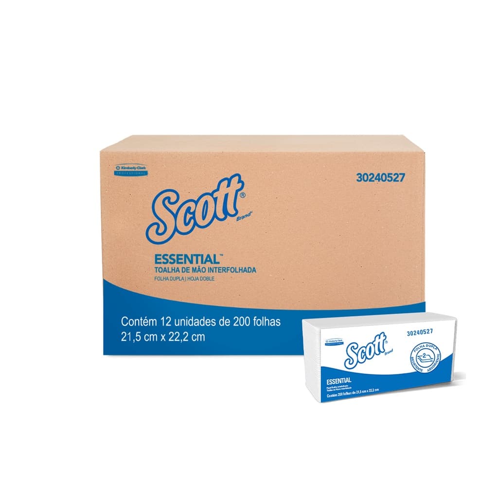 Papel Toalha Interfolha 2 Dobras Folha Dupla 21,5X22,2 com 2.400 Folhas Scott