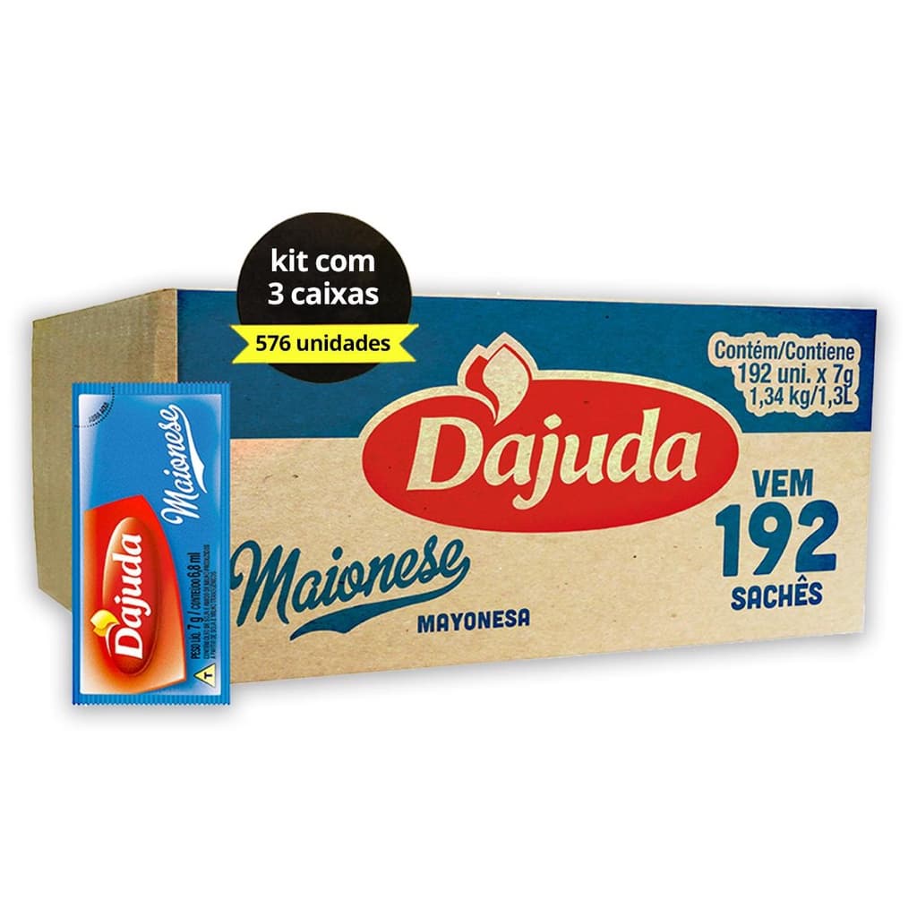 3 Caixa De Sachês Maionese DAjuda 7G 192Un Lanches Petiscos Pastéis Batata Frita