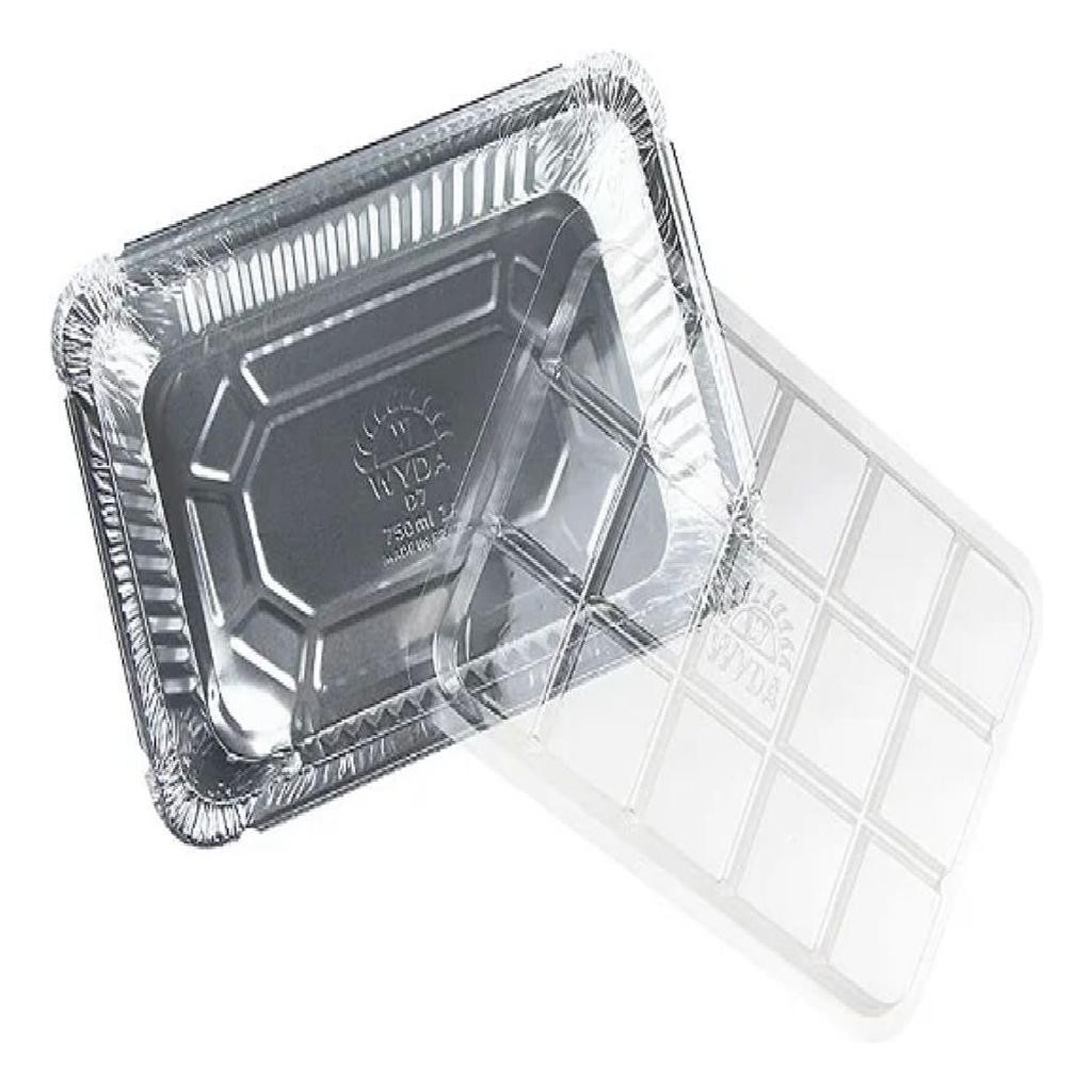 200Un Bandeja Marmita Alumínio 750ml Tampa Pet Retangular Marmitex Restaurante Resistente Vedação