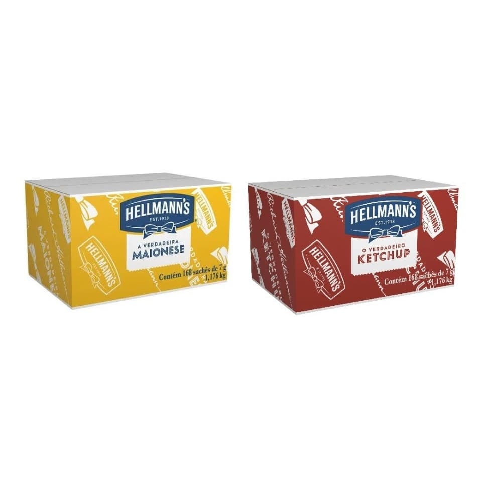 1 Ketchup Catchup + 1 Maionese Hellmann's Caixa Com 168 Sachês De 7g