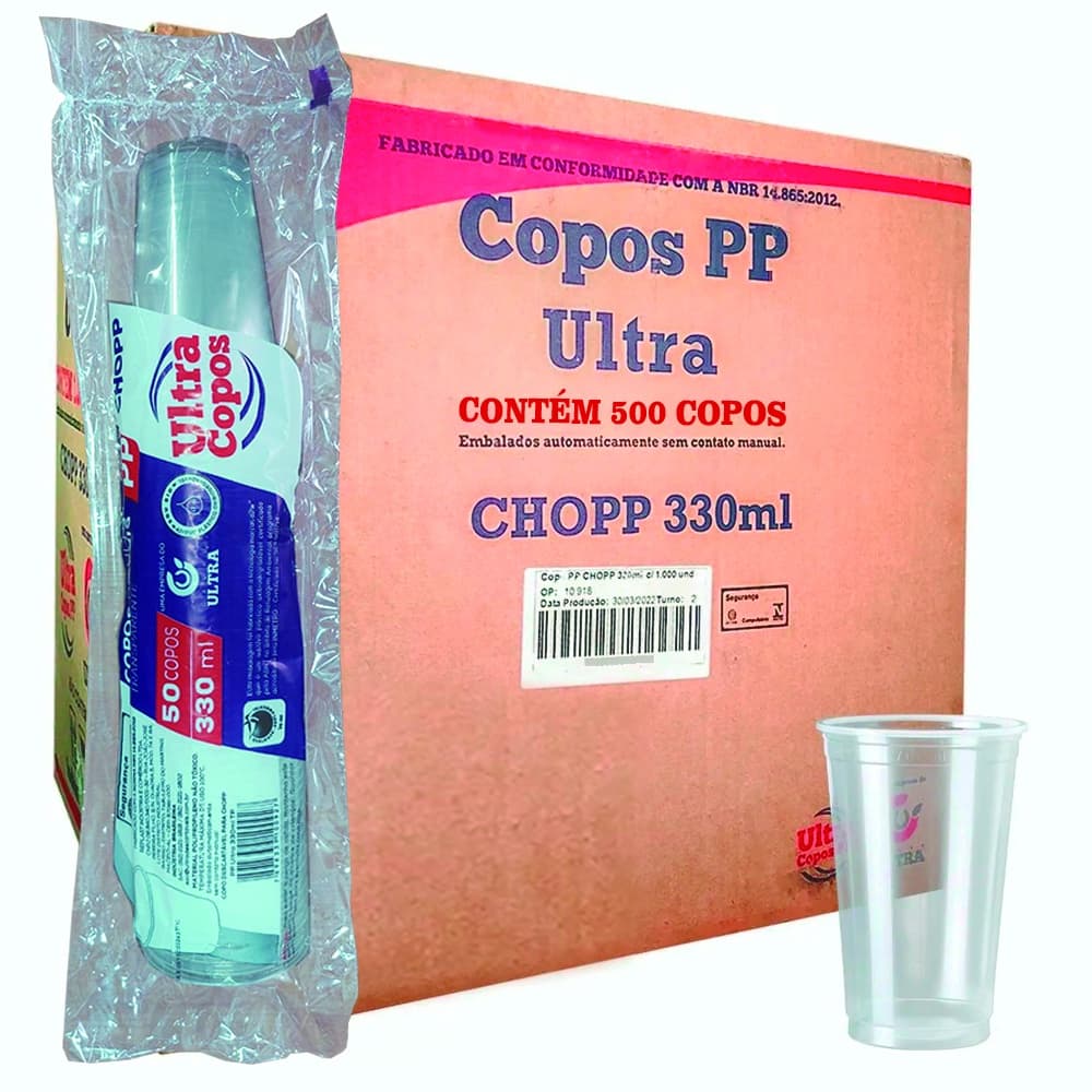 Copo 300ml 330ml Descartável Liso Chopp Suco Refri Pp C/500