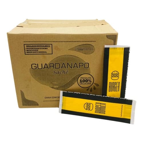 Guardanapo Sachê Embalado Burguer 500 Unid 30x16cm Delivery Restaurante Lanchonete