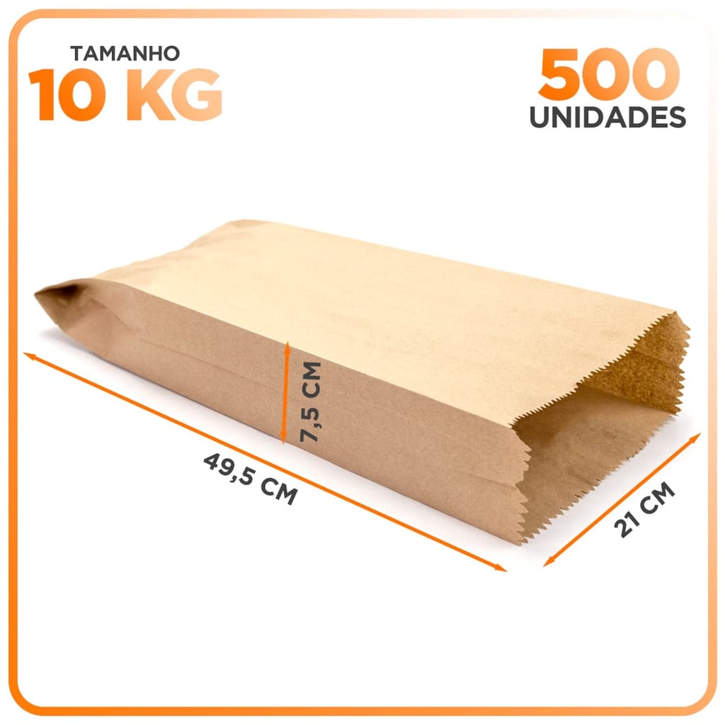 Sacos De Papel Kraft 10 KG Pão Pães Baguete Padaria Salgados Doces 500 Unidades
