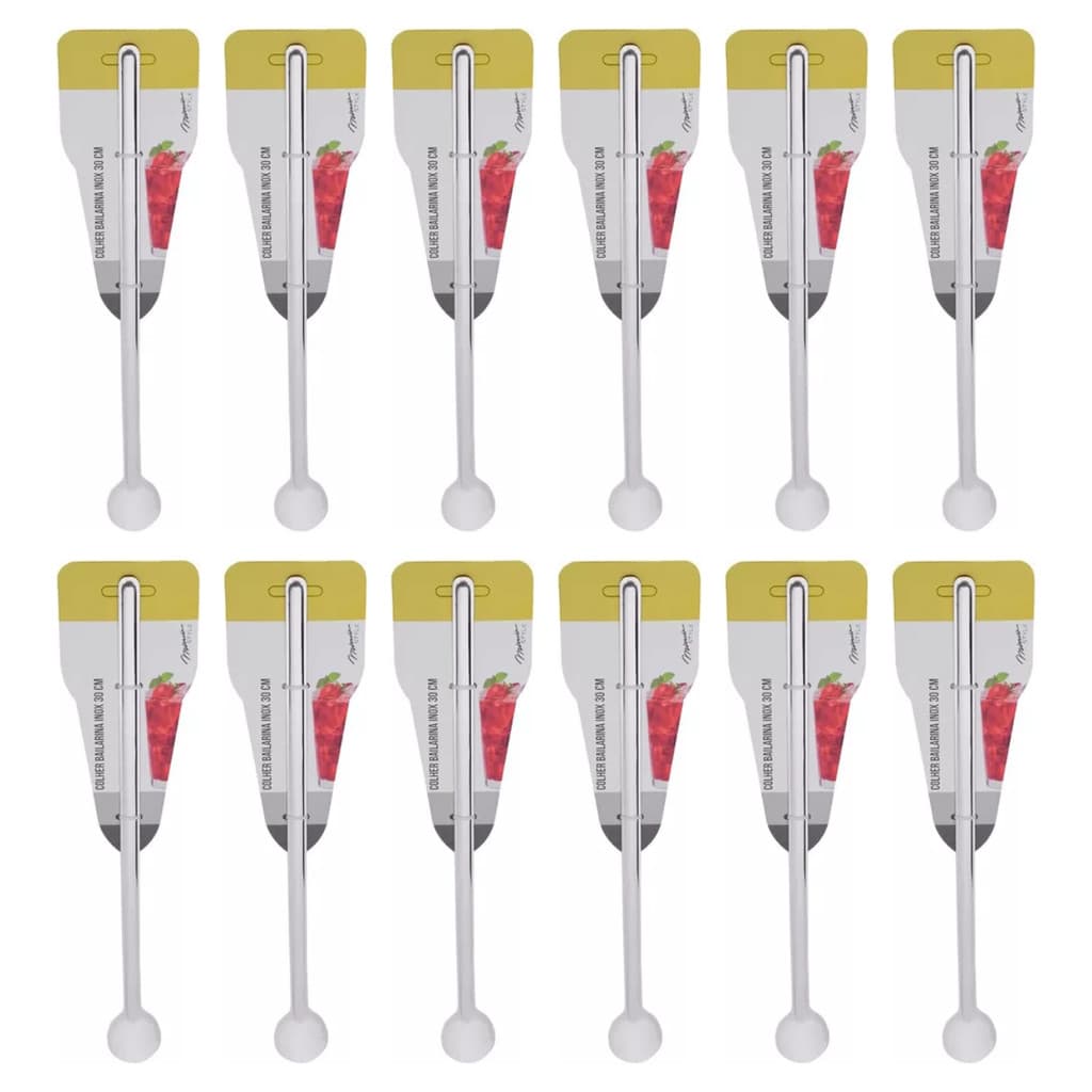Kit 12 Colher Bailarina 30 Cm Em Inox Para Drinks Coquetel Barman
