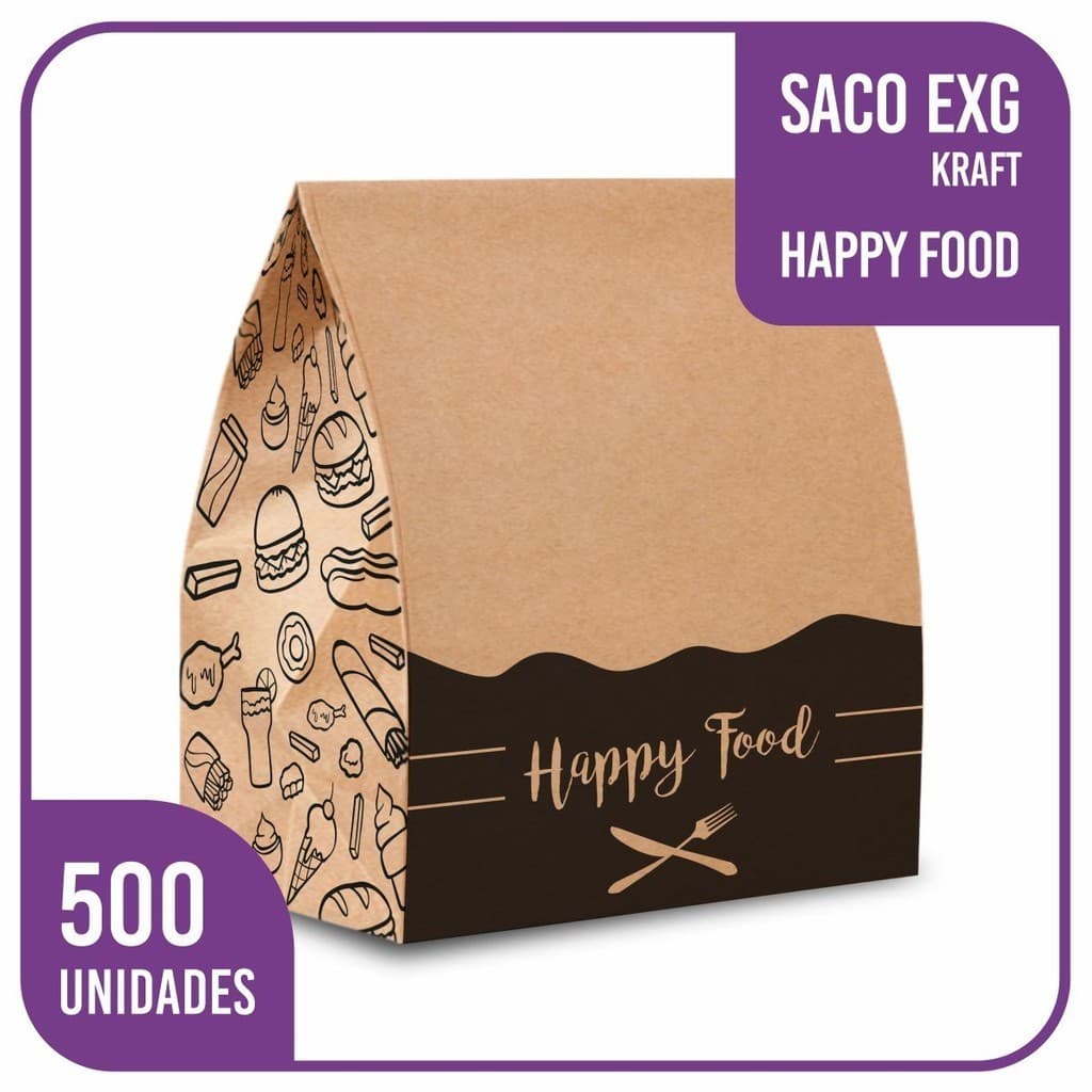 Sacos Kraft Delivery HappyFood (31x19x32) EXG - 500 unidades