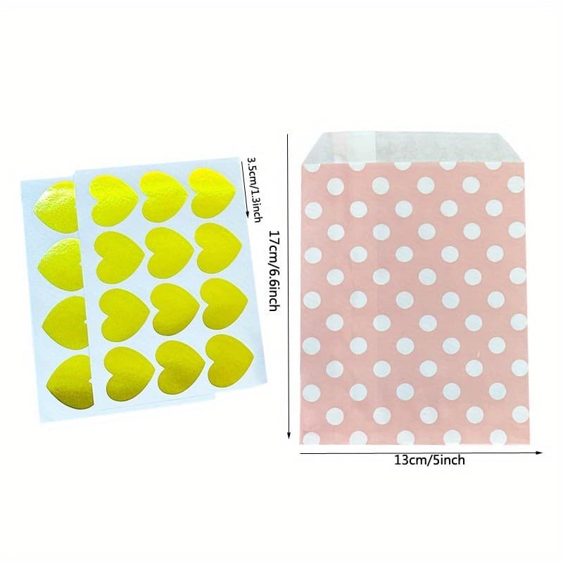 20 Pçs Sacos De Papel Rosa Kraft Com Coração De Ouro Adesivos Doces Biscoitos Padaria Trata Lanches Sanduíches Pipoca Pe