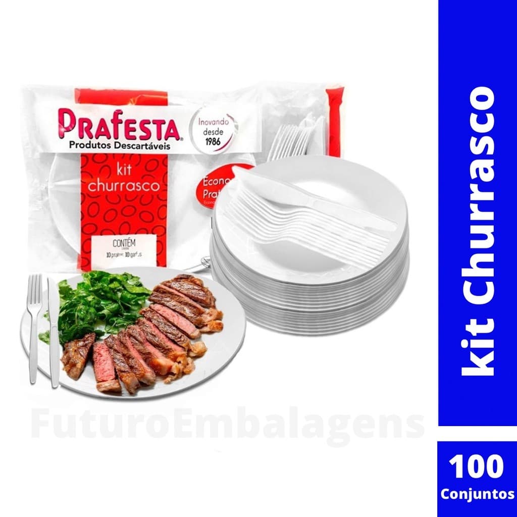 100conj Kit Churrasco Descartável Reforçado E Resistente  Prato/Faca/Garfo PRAFESTA