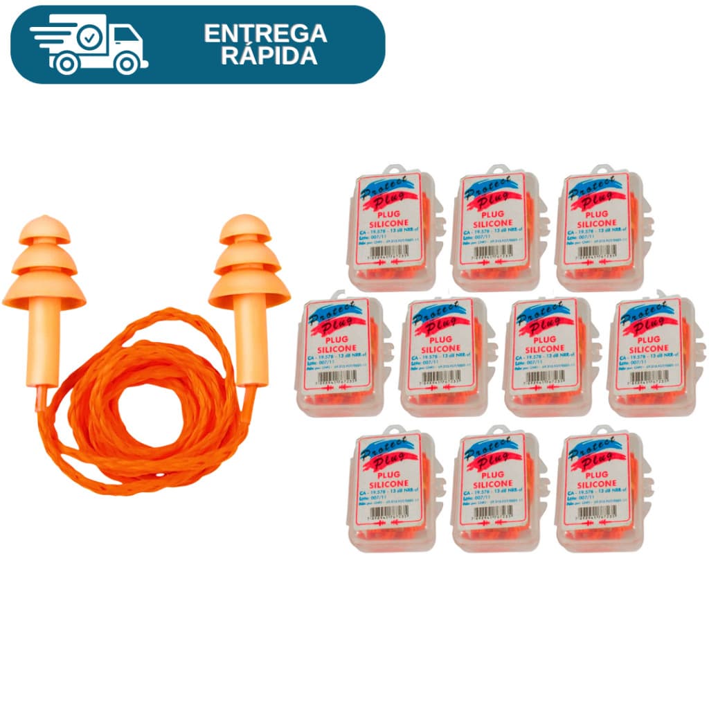 Kit 10 Protetor Auricular Tipo Plug De Silicone Antialérgico Com Cordão