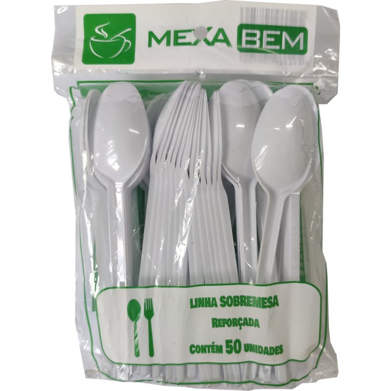 Colher de Plástico Sobremesa Biodegradável com 50 unidades Mexa Bem