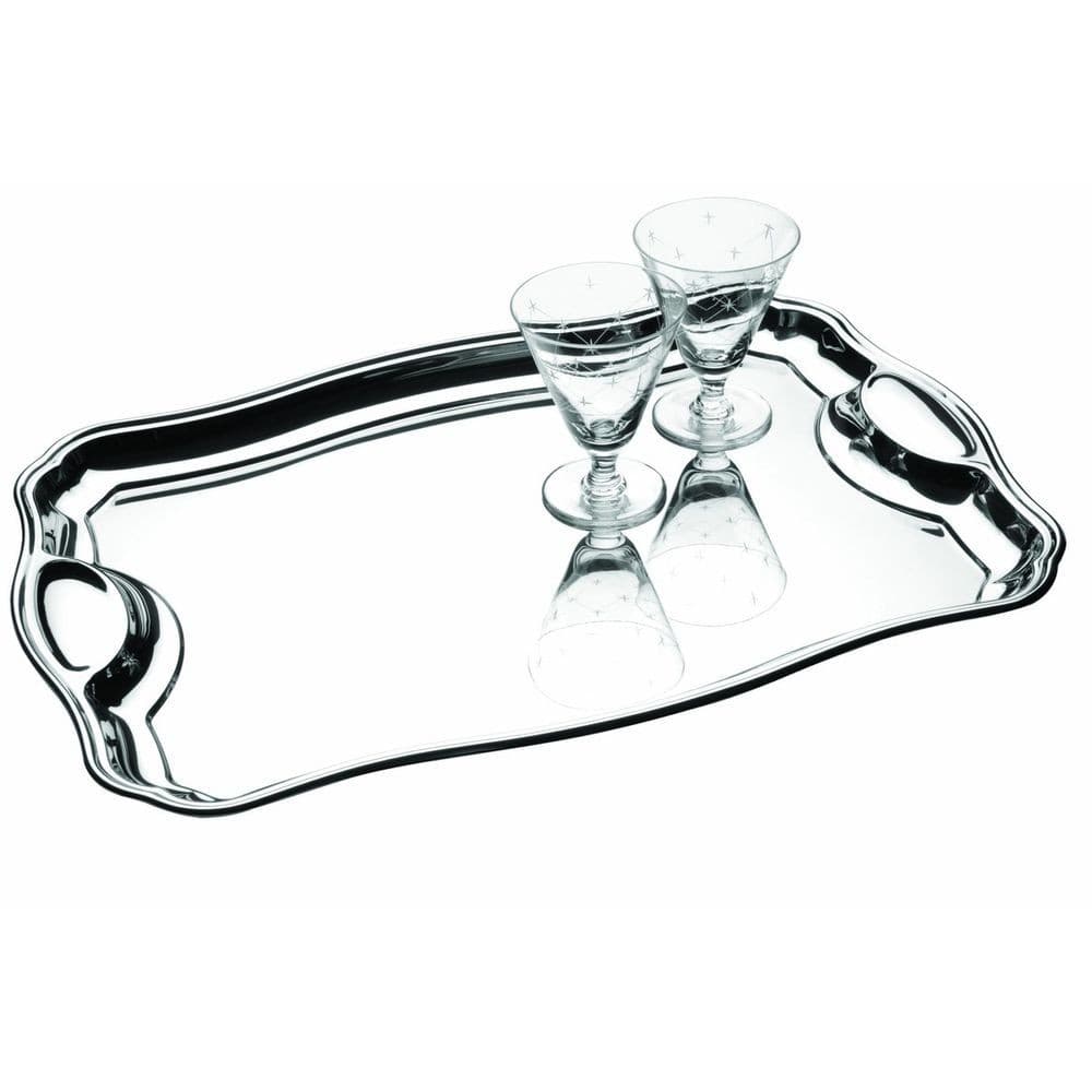 Bandeja Classic Retangular Em Aço Inox Com Alças 34 X 24 Cm
