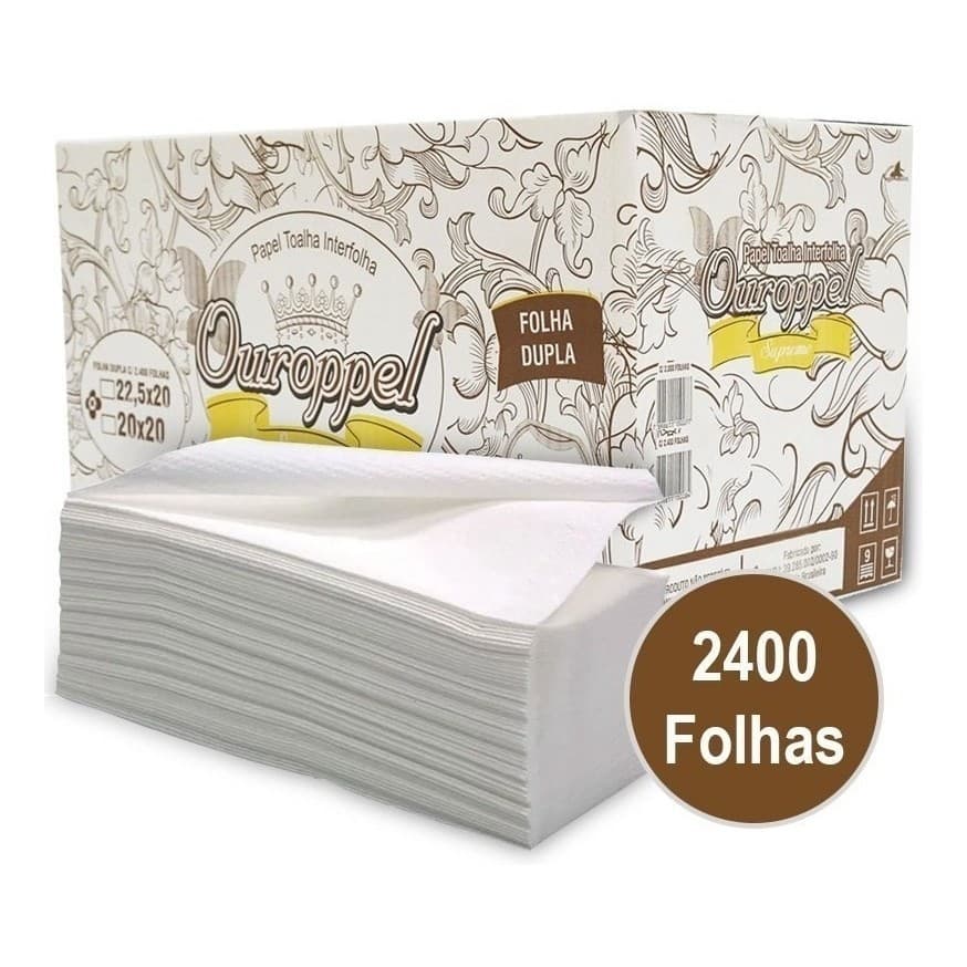 2400 Folhas Papel Toalha Interfolha Folha Dupla Ouroppel Supreme 22,5x20cm - Extra Suave e Absorvente