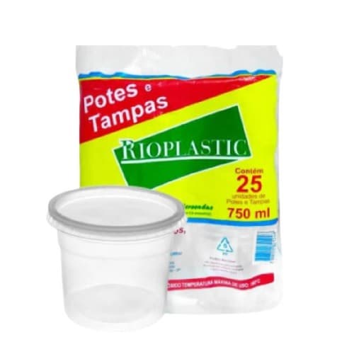 Kit Pote Redondo 750ml com Tampa PP Rioplastic - 25 Unidades | Armazenamento Seguro e Prático