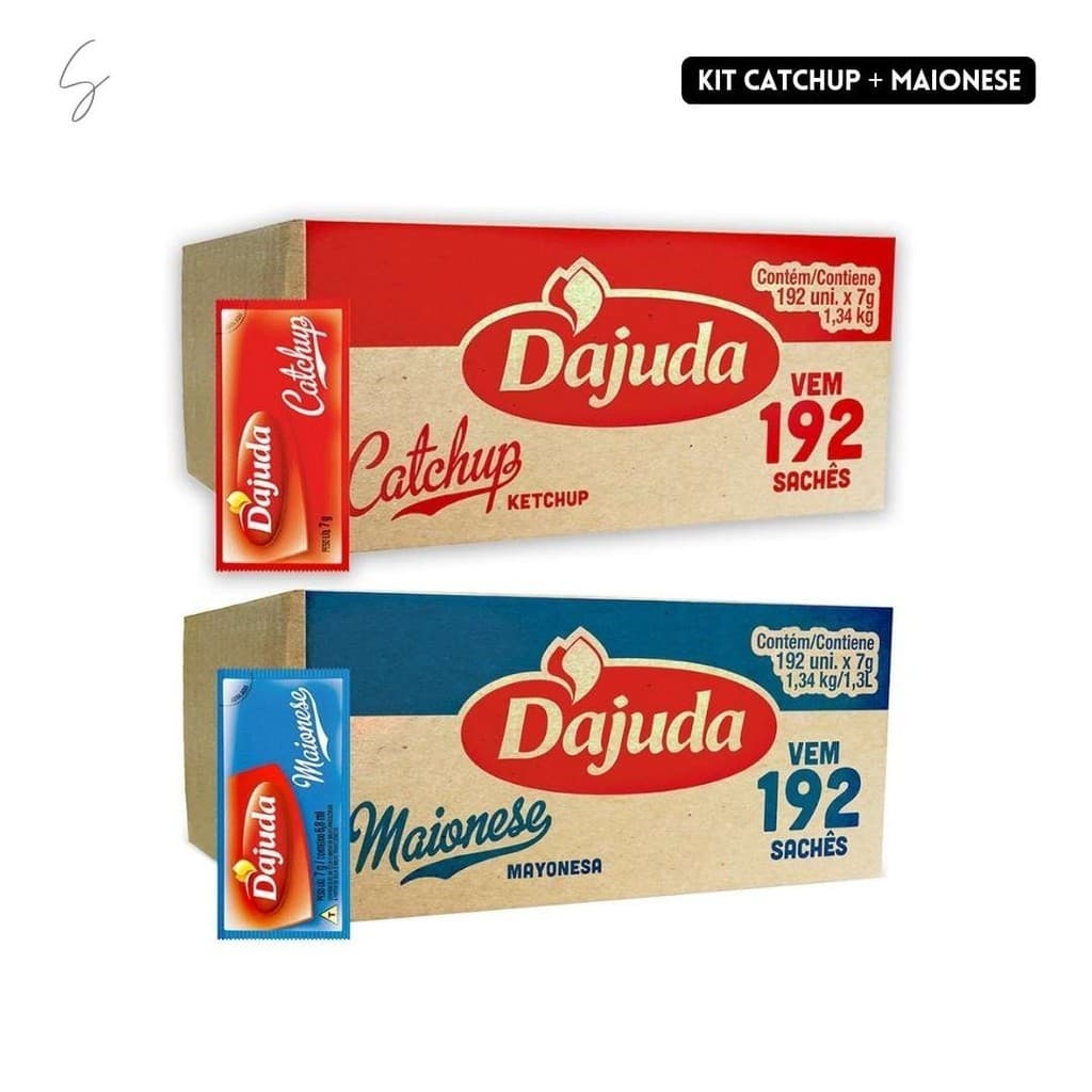 Kit Catchup e Maionese Sachês Caixas C/192 Unidades Cada D'ajuda
