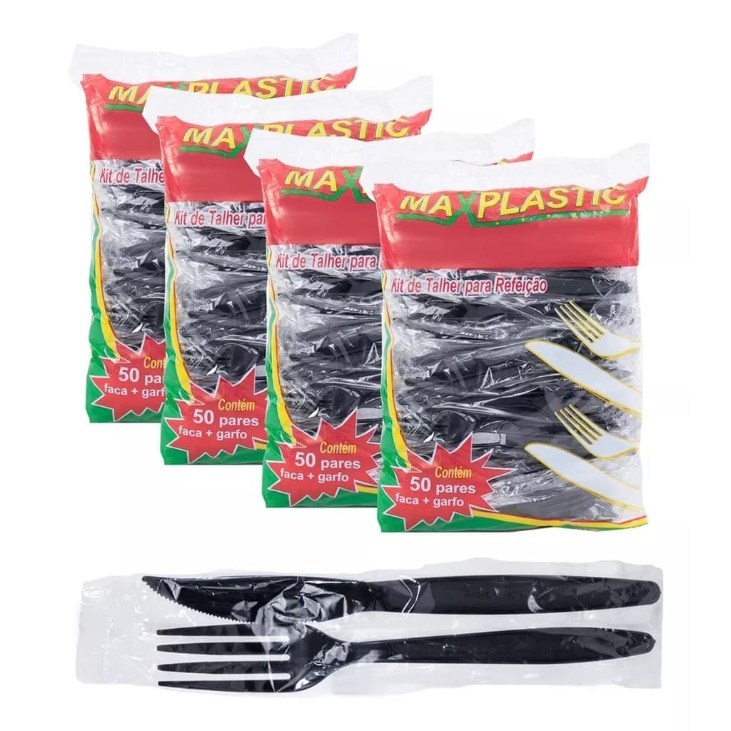 Kit 200 Unidades Talher Garfo E Faca Super Reforçado Embalado Individualmente Para Delivery
