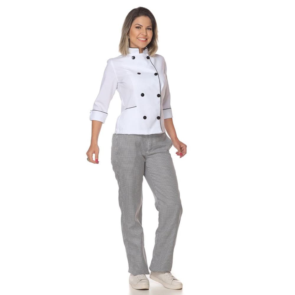 Calça cozinheira feminina chef de cozinha xadrez pied poule