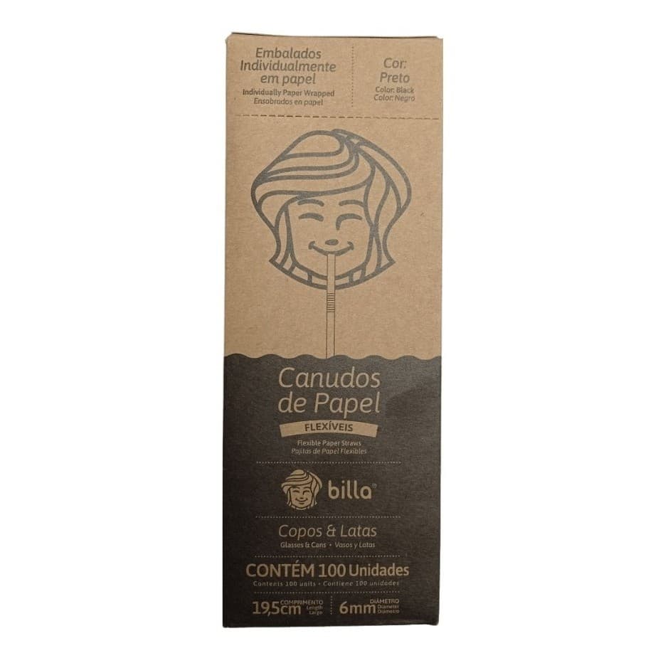 Canudo Papel Preto Caixa C/ 100un