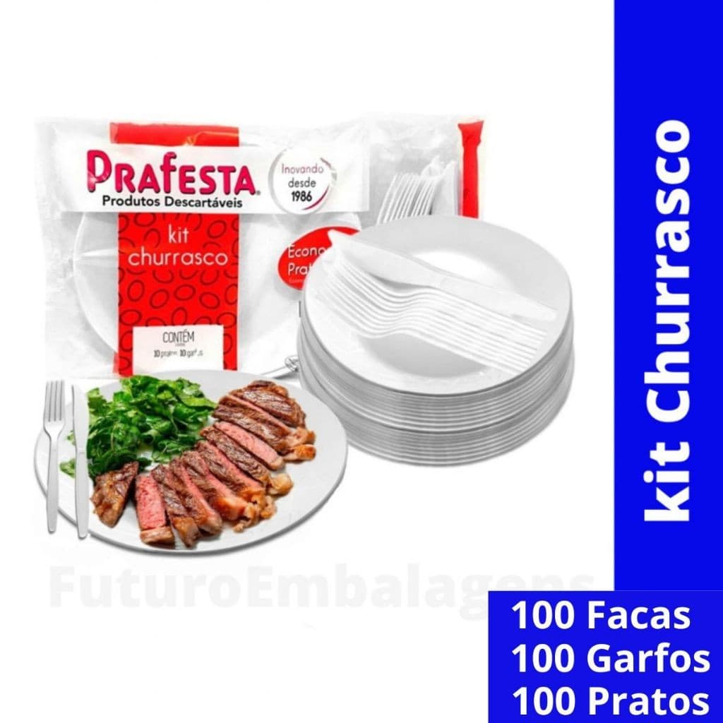 100conj Kit Churrasco Descartável Reforçado E Resistente Cristal  Prato/Faca/Garfo -PRAFESTA