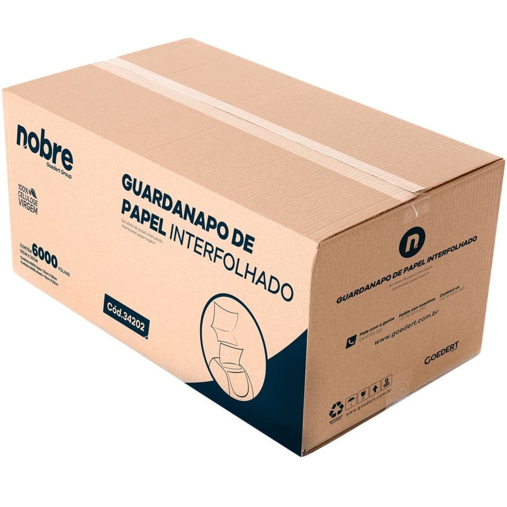 Guardanapo de Papel Interfolhas celulose virgem - folha simples - 10x20cm – c/6000fls. – Nobre