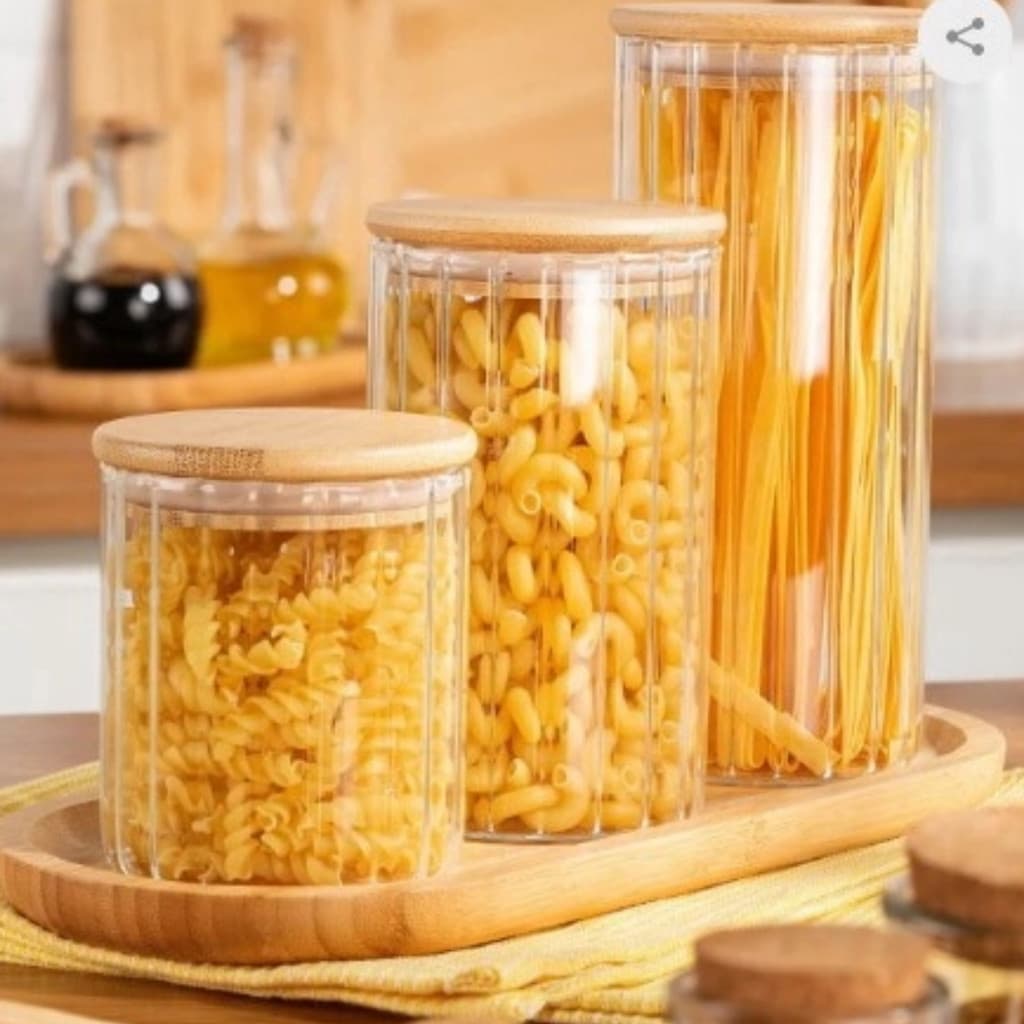 Pote De Vidro Com Tampa Bambu Hermético  Porta Mantimentos Elegante Otima Vedação Wolf - 1,3 L - 1un