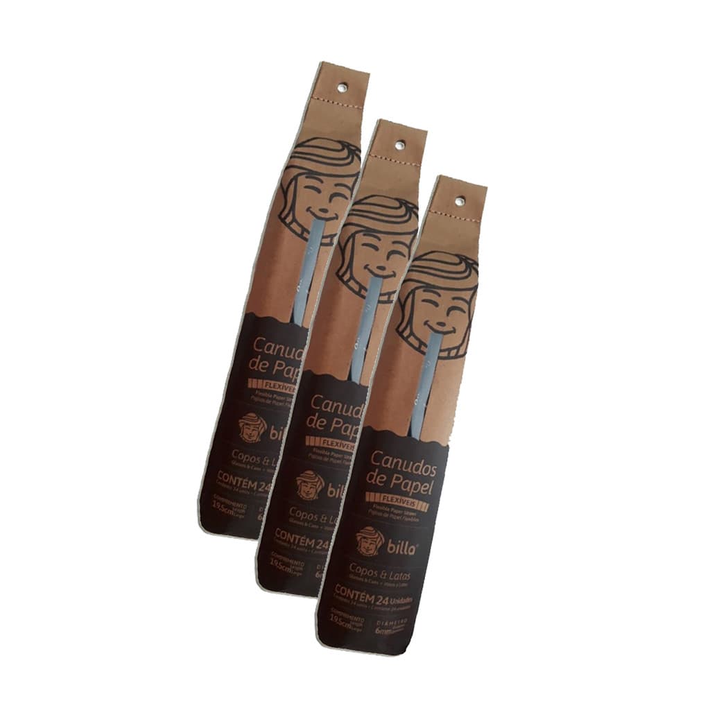 Canudo De Papel Biodegradável Billa Preto C 24 Unidades Kit 3